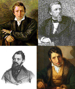 oben links: Heinrich Heine, oben rechts: Karl Gutzkow, unten links: Heinrich Laube, unten rechts: Ludwig Brne