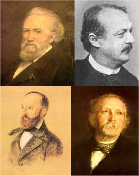 oben links: Theodor Storm, oben rechts: Conrad Ferdinand Meyer, unten links: Gottfried Keller, unten rechts: Theodor Fontane